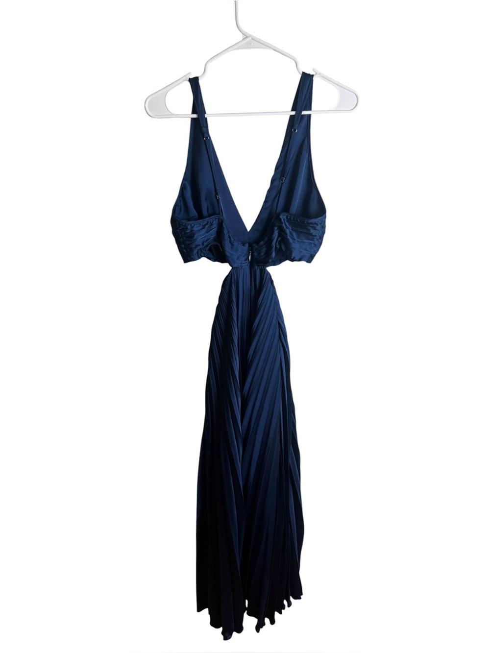 Abercrombie & Fitch Giselle Pleated Cutout Maxi Dress Navy Blue Satin M - Picture 4 of 6